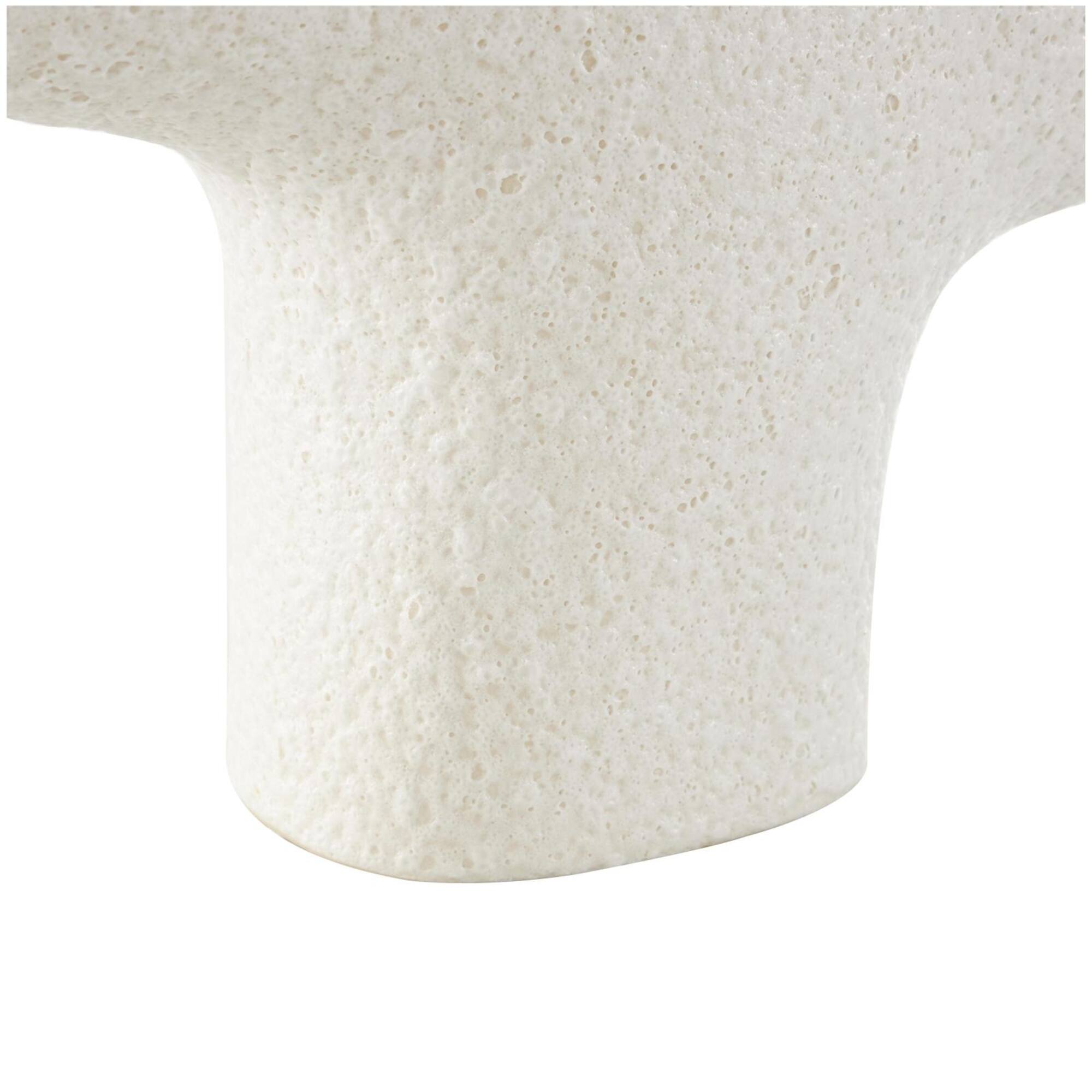 14" Speckled White Abstract Curved Ceramic Vase with Dual Openings